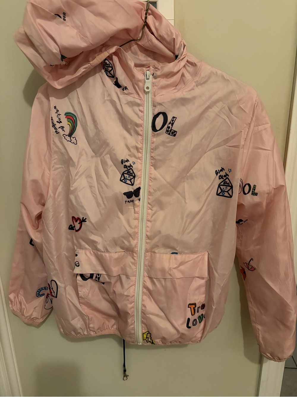 Zara Light Pink Kids' Hooded windbreaker with Playful Prints size 11-12